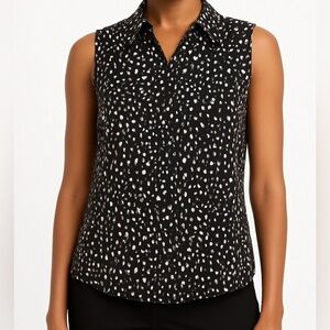 Ann Taylor LOFT Black & White Sleeveless Geometric Print Career Top Size Large